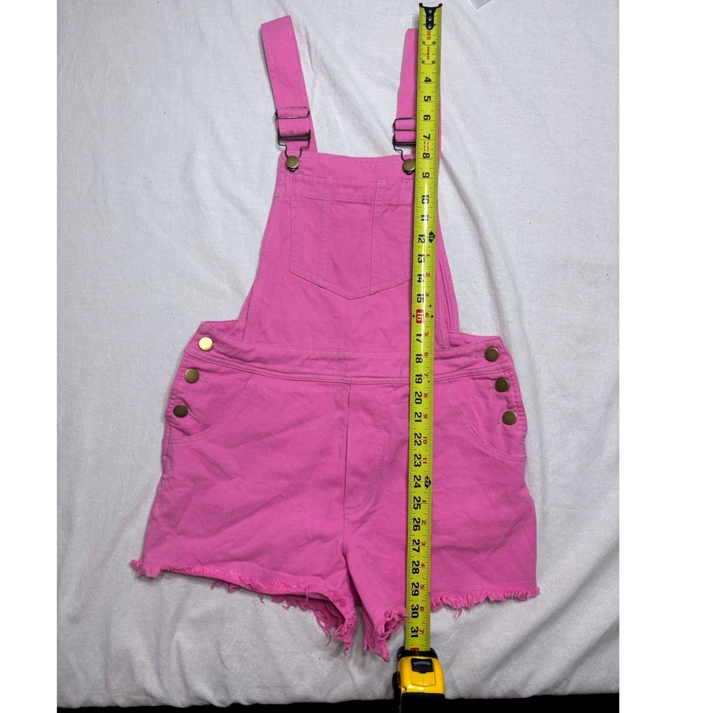 &merci Pink Denim Shortalls Women Small Frayed Hem Bib Overalls Shorts - Picture 4 of 6